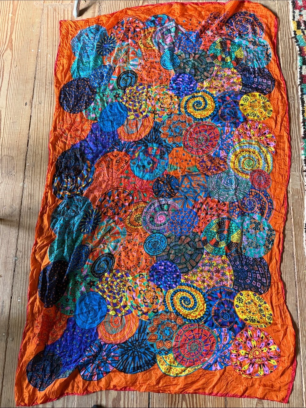 Vibrant Orange blue Kaleidoscope mandala Scarf vintage